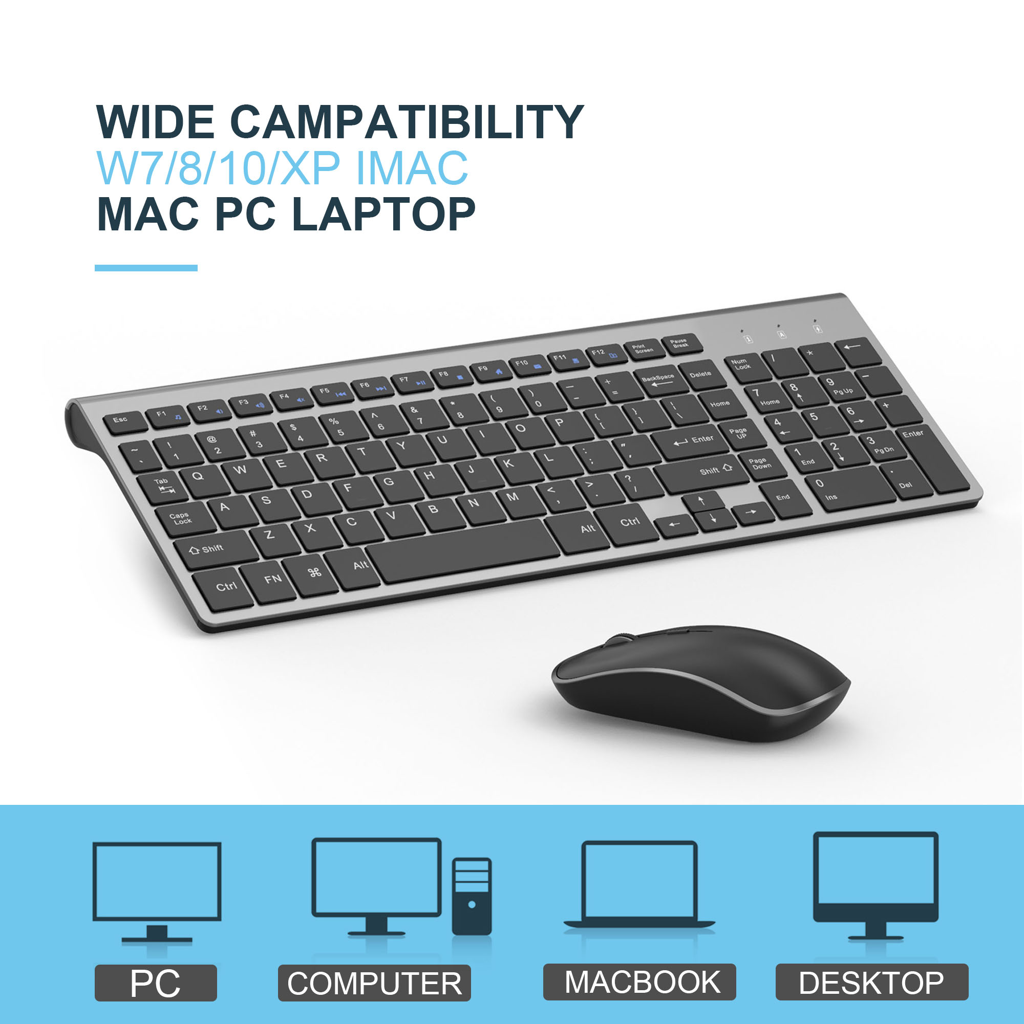 NEW Slim 2.4G  Wireless Keyboard and Cordless Optical Mouse Combo For PC black 