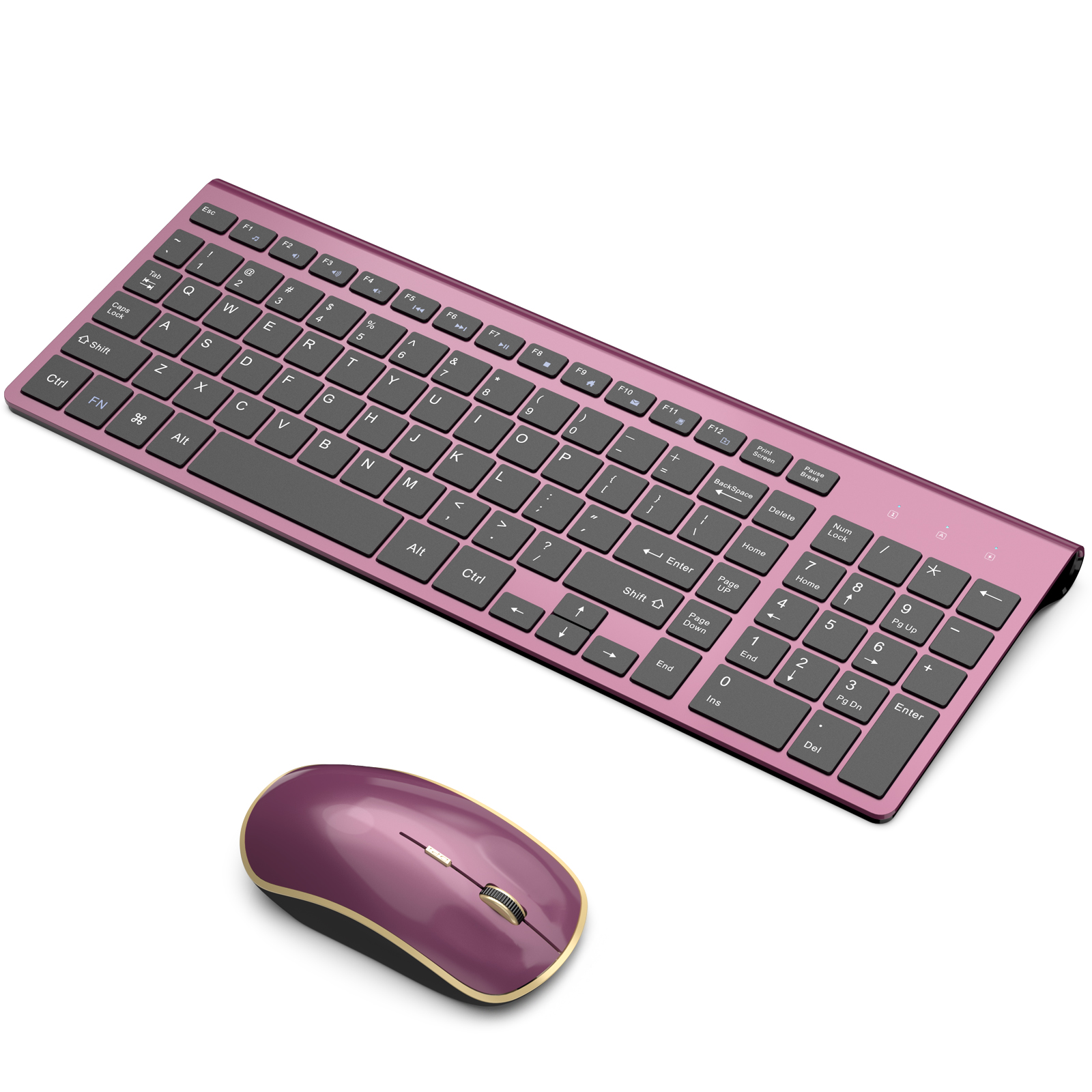 Wireless Keyboard Mouse Combo,J JOYACCESS 2.4G Compact and Ultra Slim Wireless Keyboard and Mouse for Windows, Computer, Desktop, PC, Laptop (Wine red)