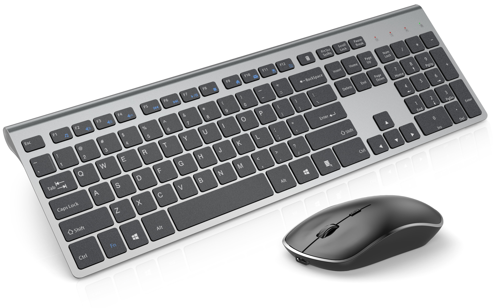 Rechargeable Wireless Keyboard Mouse Combo-J JOYACCESS 2.4G Full Size Thin Wireless Keyboard Mouse with Long Battery Life, Ergonomic and Compact Design for Laptop,PC,Desktop, Computer, Windows- Grey