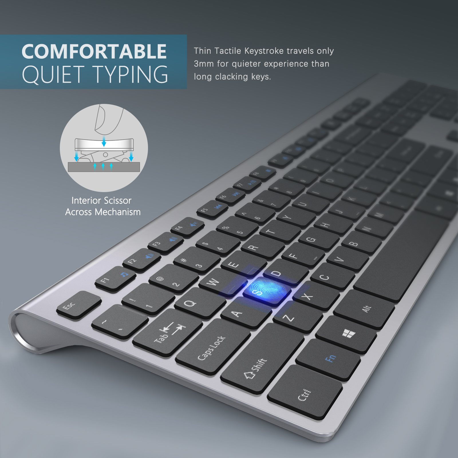 Rechargeable Wireless Keyboard Mouse Combo-J JOYACCESS 2.4G Full Size Thin  Wireless Keyboard Mouse with Long Battery Life, Ergonomic and Compact  Design for Laptop,PC,Desktop, Computer, Windows- Grey-JOYACCESS CHINA  LIMITED