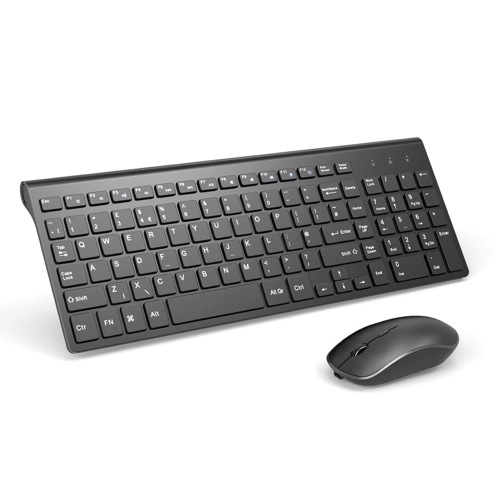 Rechargeable Wireless Keyboard and Mouse Combo- J JOYACCESS 2.4G Full Size Portable Keyboard and Mouse Ergonomic, Quiet Click Compact Design for Laptop,PC,Desktop,Computer,Windows- Black
